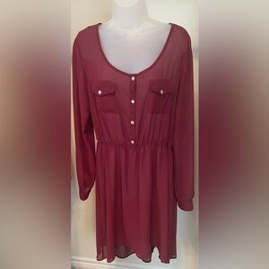 Rewind Women Sheer Dress XL Burgundy High Low Festival Business Casual Preppy
